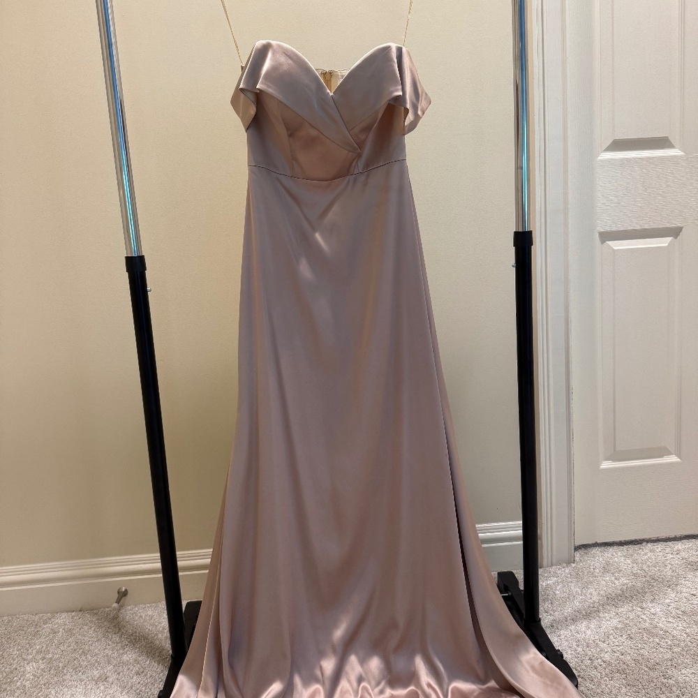 Bridesmaid Dress | Bardot Satin Dress | Gold Champagne